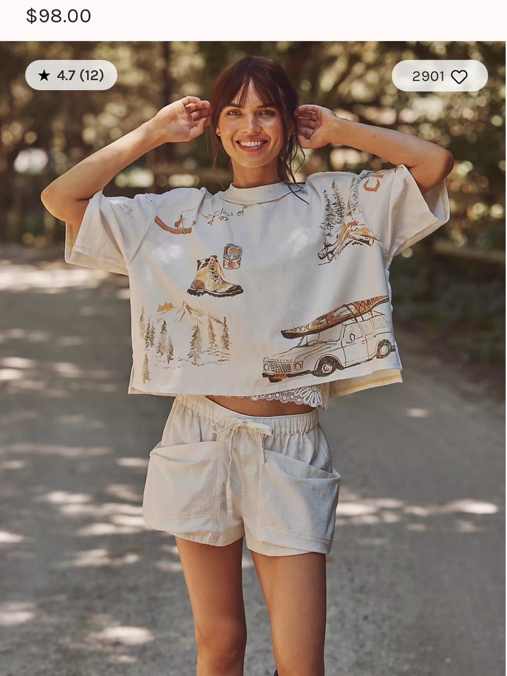 Free People Cream Graphic Cropped Tee